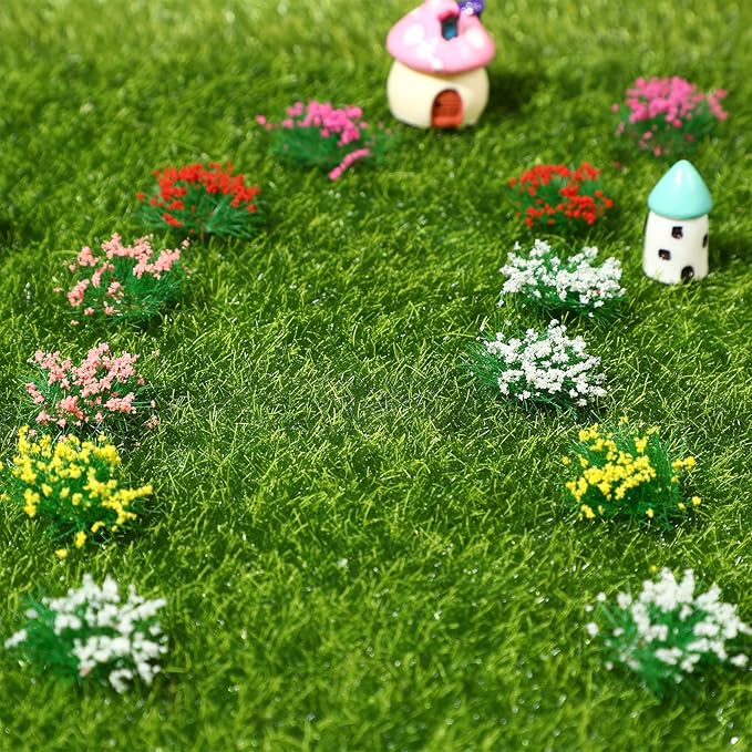 5Pcs Assorted Color Flower Clusters for Miniature Landscapes, Static Grass Tufts for Dollhouse, Railway, and Diorama Decor