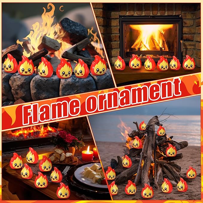 Soaoo 100 Pcs Mini Resin Miniature Cute Fake Figurines Ornament for Tiny Model Landscape Gifts DIY Crafts Small Town Accessories Micro Campfire Scene Garden Christmas Home Decoration (Fire)