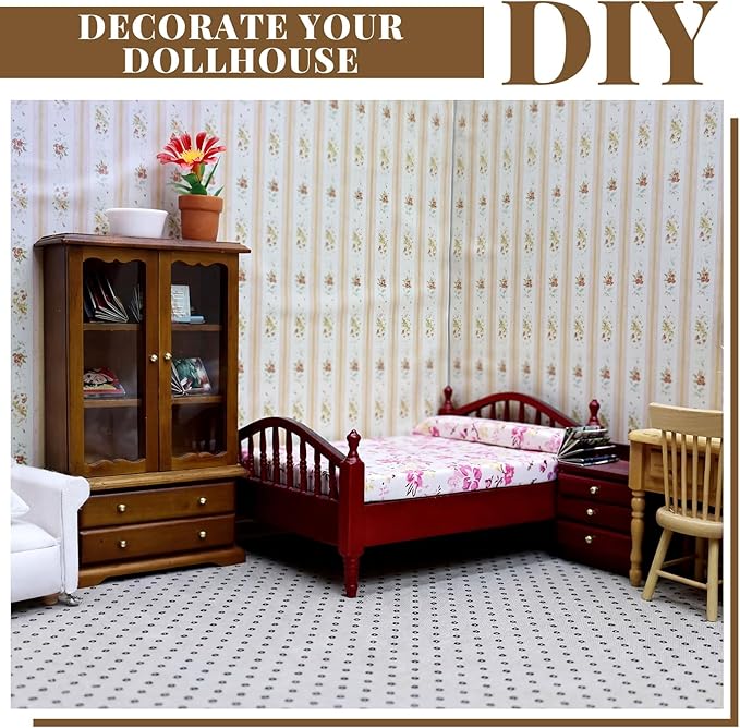 Sabary Dollhouse Wallpaper Mini Black and White Hexagon Flower Tile Dollhouse Flooring Wallpaper 12 x 18 Inch 5 Sheets 1: 12 Scale Peel and Stick Self Adhesive DIY House Accessories Vinyl Sheet