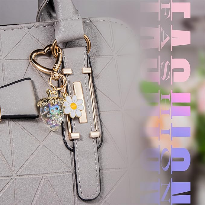 Wikavanli Cute Strawberry Keychain,Bag Charms,Kawaii Heart Flower Daisy Key chains Accessories Decor for Women Girls Purse