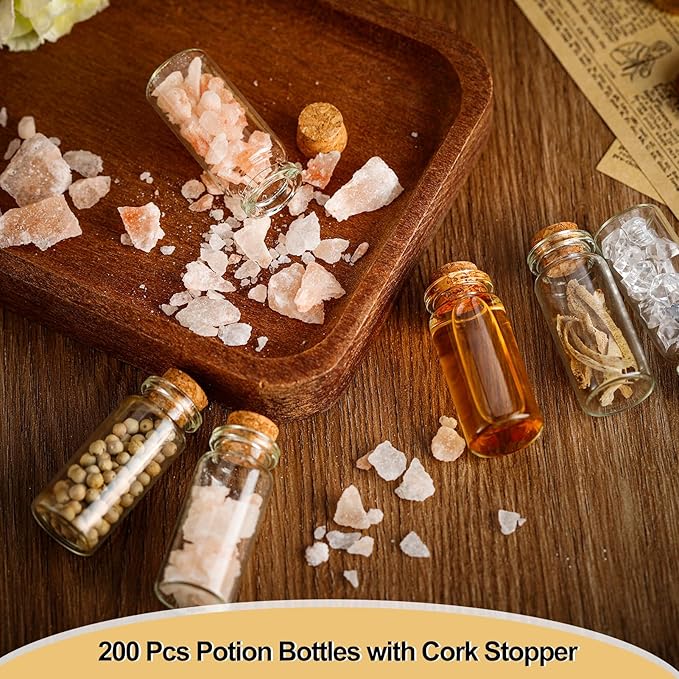 Blcculi 200 Pcs Mini Glass Bottles with Wood Cork Stoppers, 10ml Clear Vials for DIY Art, Wedding Decorations, Party Favors