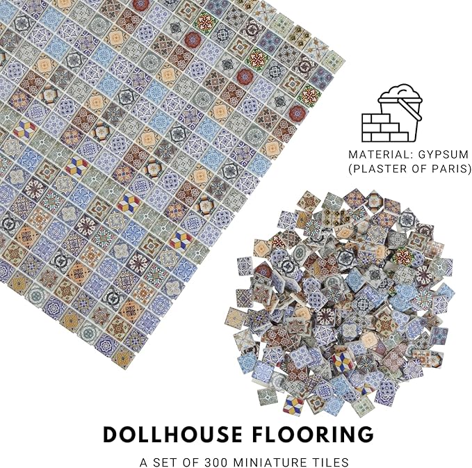300pcs Miniature Floor Tiles for Dollhouse 1:24 Scale, Gypsum Mosaic Decor Kit, REDUCIO!