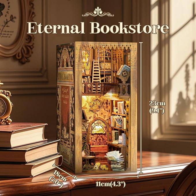 CUTEBEE Book Nook Kit - DIY Miniature House Dollhouse Kit for Adults and Teens, Booknook Tiny House Bookshelf Decor 3D Wooden Puzzle, Gifts for Family, Friends Eternal Bookstore