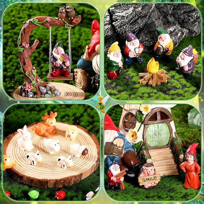 HyDren 100 Pcs Fairy House Garden Kit Accessories Miniatures Fairy Figures Gnomes Statue Lights Mushroom House Micro Landscape Ornaments for DIY Outdoor Dollhouse Decoration Gift for Christmas