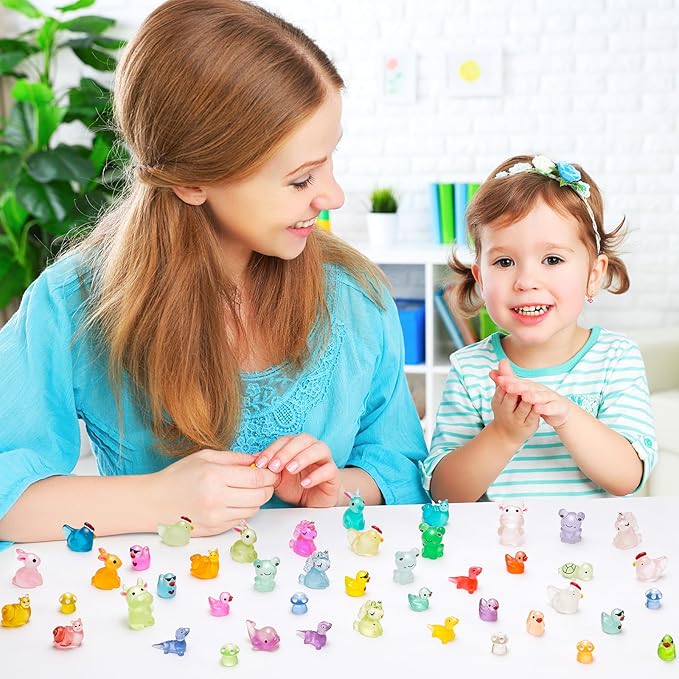 200 Pcs Luminous Mini Resin Animals 12 Styles Glow in The Dark Tiny Ducks Rabbits Frogs Mushrooms Figurines to Hide Small Miniature Figures for Garden Fairy Decor Dollhouse Aquarium DIY Crafts
