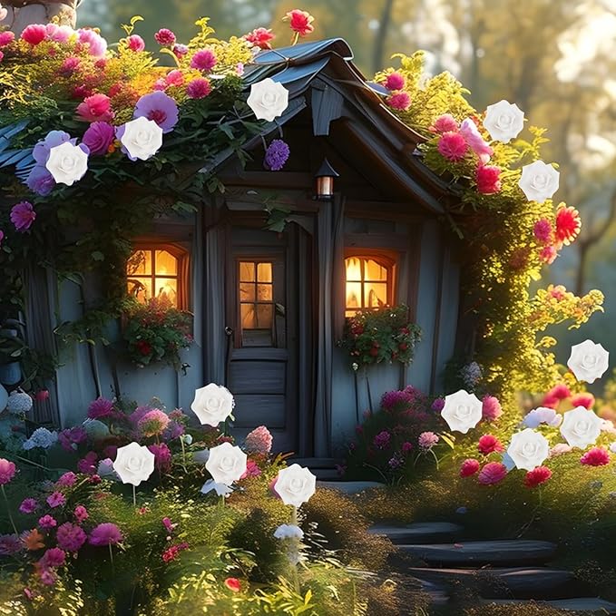 200 Pieces Tiny White Rose Decor for Dollhouse Mini Resin Decor for Crafts Tiny Things for Fairy Garden Micro Landscaping Decoration