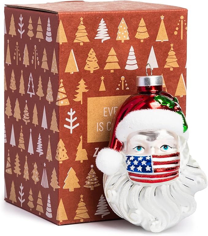 Every Day is Christmas Glass Blown Ornaments Cute Hand Made Figurines Tree Decoration, Santa American Face Mask