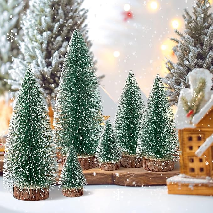 Feill Mini Christmas Trees, Small Wooden Holiday Trees with Snow Tips for Xmas Holiday Party Home Tabletop, Party Centerpiece or Gift