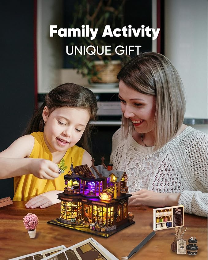 DIY Miniature House Kit, DIY Dollhouse Kit for Adults to Build, Mini House Kit with LED, Mayberry Street Miniatures, Ideal Gifts for Birthday, Halloween Christmas(Magic Treasure House)
