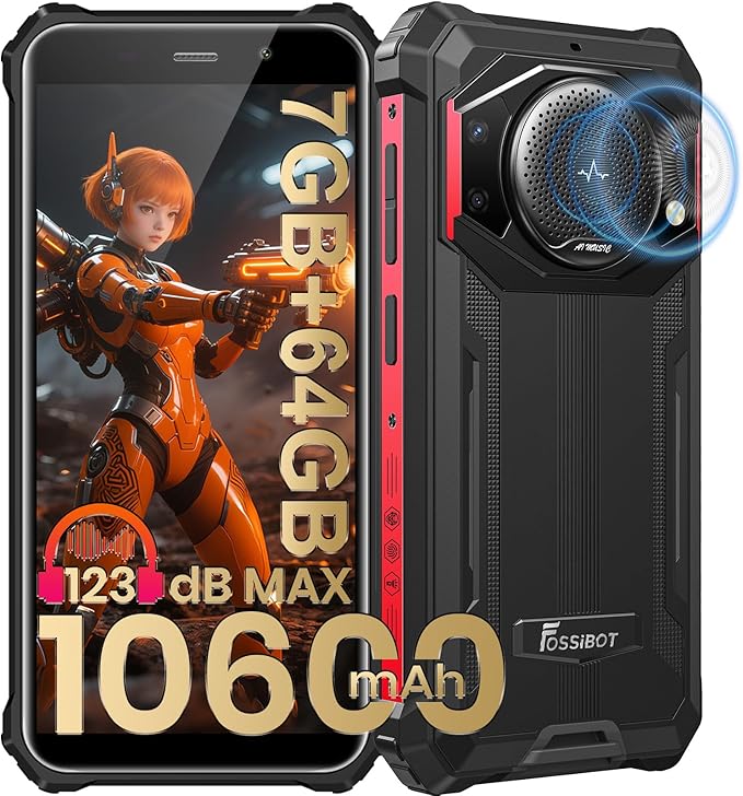 FOSSIBOT F101P Android 13 Rugged Smartphone, 7GB+64GB /1TB Rugged Call Phone 10600mAh Unlocked Phone 123dB Loud Volume Phone 5.45" 24MP+8MP Camera Waterproof Smartphone 4G Dual SIM OTG 18W Charger