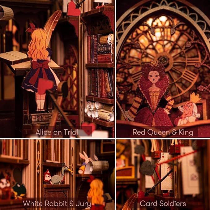 Book Nook Kit - DIY Miniature Dollhouse Kit for Adults and Teens, Tiny House Booknook Bookshelf Decor 3D Wooden Puzzle, Gifts for Family, Friends (Alice Evidence)