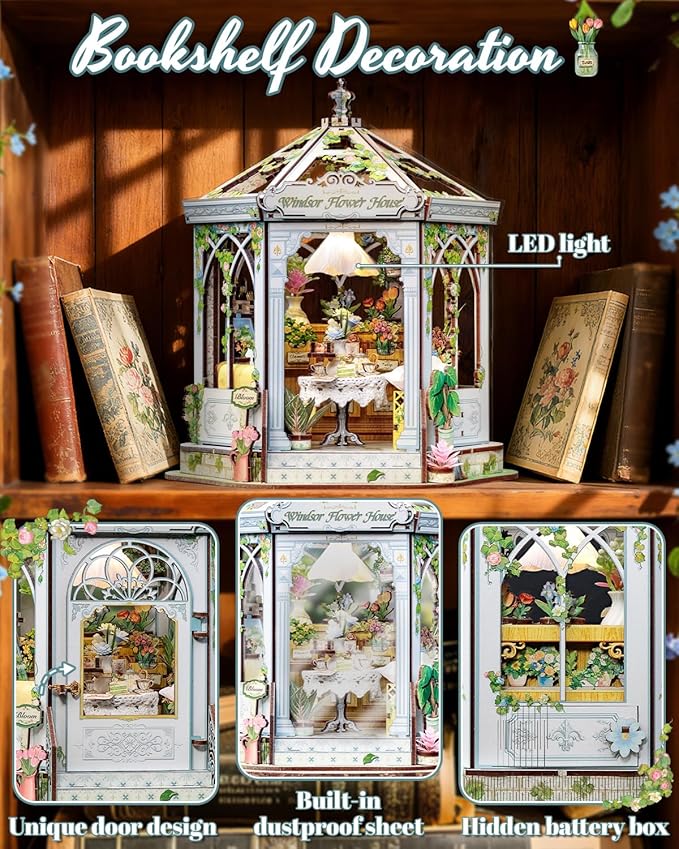 CUTEBEE Garden House Book Nook Kit, DIY Miniature House Kit for Teens Adults, 3D Wooden Puzzle Booknook Tiny House Building Kit for Book Lovers, Gift for Bride and Groom, Family, Friends