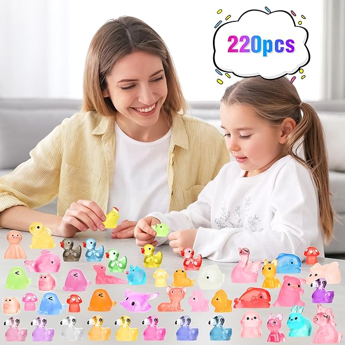 220 Pcs Mini Resin Animals, 220 Styles Variety Tiny Animals Figures Miniature Glow in The Dark, Little Small Animal Figurines Bulk for Garden Landscape Accessories Hide Crafts Decor Aquarium