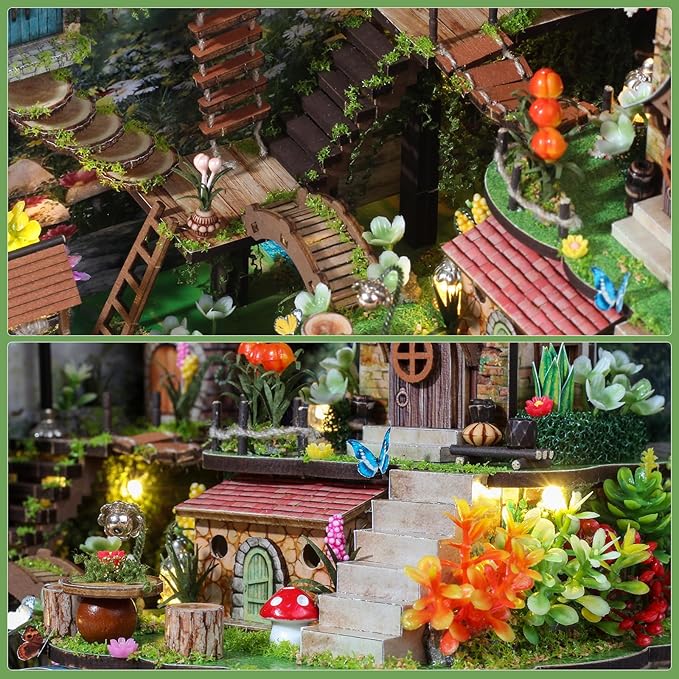 DIY Miniature House Kit, Dollhouse Kit with Music and LED Light, Mini House Building Kits for for Adult to Building, Christmas Home Decorations Gifts for Family and Friends, Whisperwood
