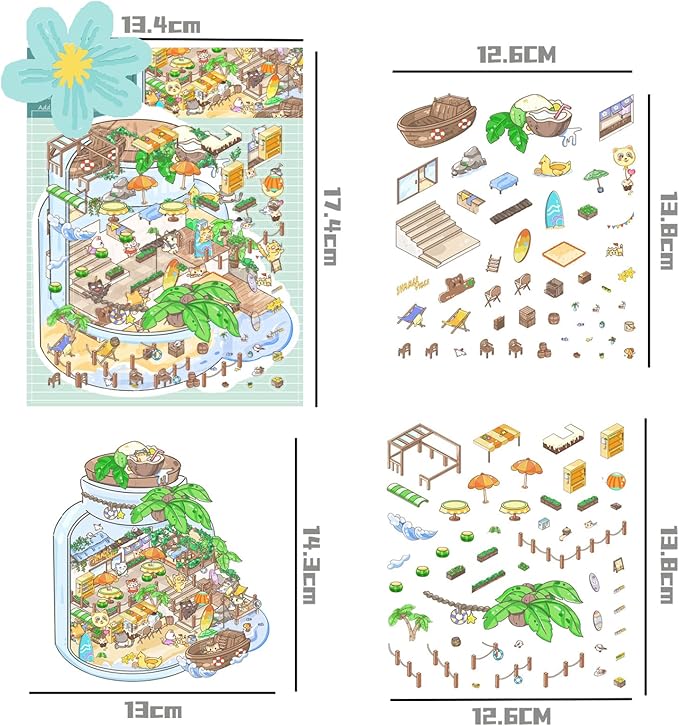 DIY 3D Sticker Scene,6 Sets of Kawaii Miniature Scenic House Stickers,Cozy Room Stickers Therapy Scenes for Adults and Kids Stress Relief Pass The Time and Gifts (Z-4)