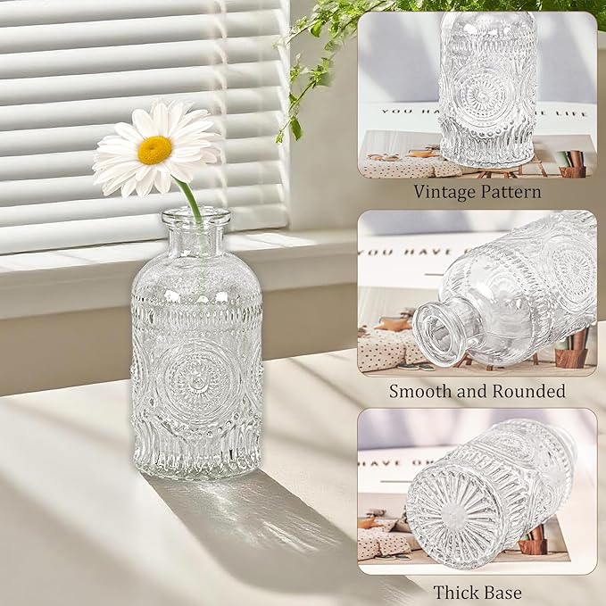 24Pcs Glass Bud Vase Set,Small Flower Vase for Tables Centerpieces Decor, Mini Vintage Clear Vase for Home,Wedding,Party Decorations