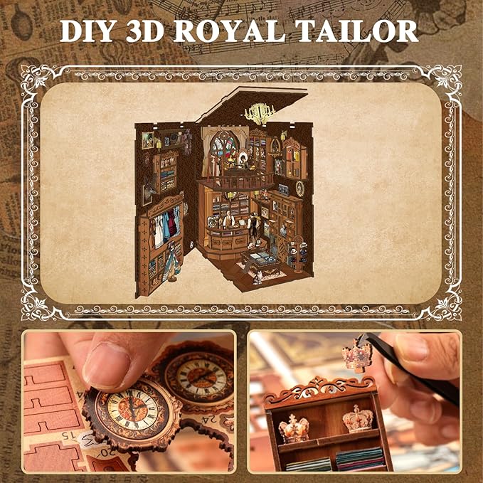 Book Nooks for Adults, DIY Miniature Dollhouse Book Nook Kit, Model Kits Craft Kits for Adults, 3D Wooden Puzzle Book Nook Craft Bookshelf Decor, Adult Craft Kits Gift with Led Light