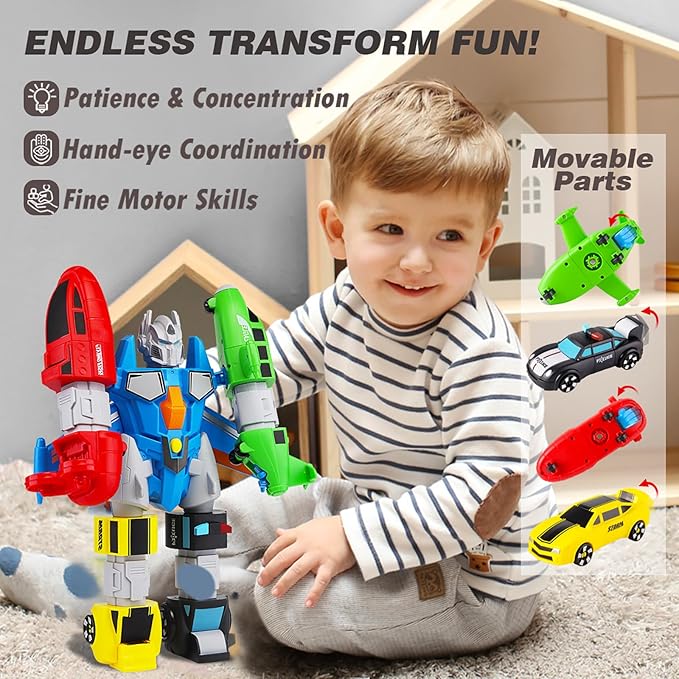 5-in-1 Magnetic Vehicles Playset Toy, Transform to Robot, Mix & Match Assembling Building Action Figures Kit with Storage Box, Birthday Gift for Kids, Boys & Girls 3 4 5 6 7 Year