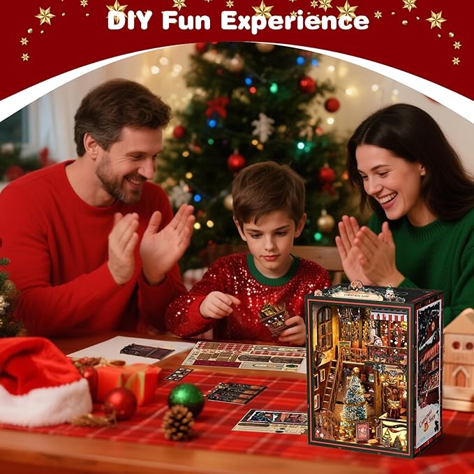 Book Nooks for Adults, DIY Miniature Dollhouse Book Nook Kit, Model Kits Craft Kits for Adults with Led Light and Music Mechanism, Adult Craft Kits Gifts for Family and Friends