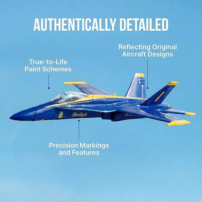Postage Stamp F/A-18C Hornet Blue Angels – 1/150 Scale Die-Cast Metal Jet Model with Display Stand – Officially Licensed USA Navy Collectible Aircraft for Adults Ages 14+