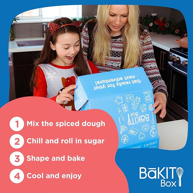 BāKIT Box Holiday Cookie Kit for Kids | Christmas Gingersnap Baking Mix + 12 Days of Christmas Activity Booklet | DIY Gingerbread Cookie Kit