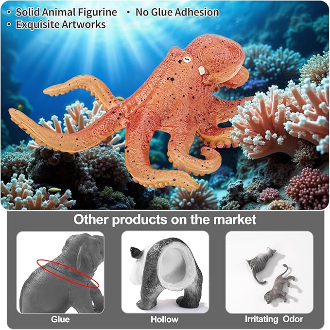 4PCS Octopus Figurines Sea Animal Toys,Plastic Ocean Animals Toys Figures, Realistic Soft Sea Creatures Toys for Kids Boys Girls - Birthday Gifts for Kids Cake Toppers Decoration