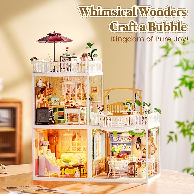 ROBOTIME Super Creator Kits, Miniature House Kit, DIY Plastic House Building Toy Set with LED, Tiny Garden Making Kit Model Craft Hobby Unique Gift (Midsummer Dream Yard)