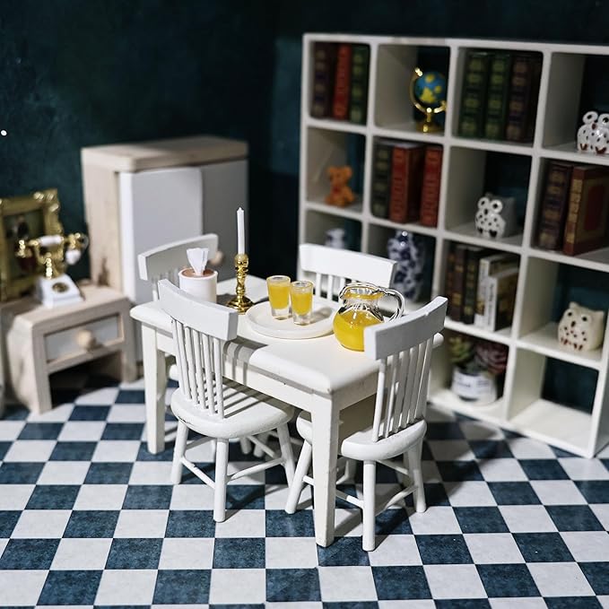 Miniature Furniture Storage Rack 1/12 Dollhouse Furniture 16 Grid Shelf Bookshelf Display Shelf Wall Rack Stand Mini House Scene Decoration (White)