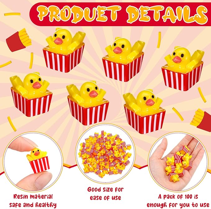 Seenelling 100 Pcs Summer Mini Resin French Fries Ducks Tiny French Fries Duck Figurines for Miniature Landscape Garden Accessories Dollhouse Summer Holiday Decoration