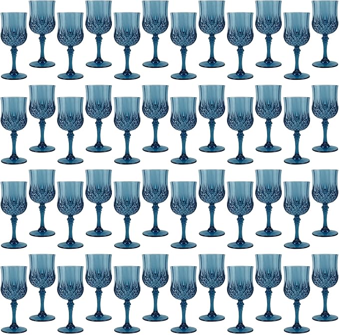 LEYIQU Plastic Wine Glasses, Plastic Goblets Vintage Style Cordial Drinking Glasses for Valentine’s Day, Wedding Reception, Grand Event Party Supplies (48, Navy Blue)