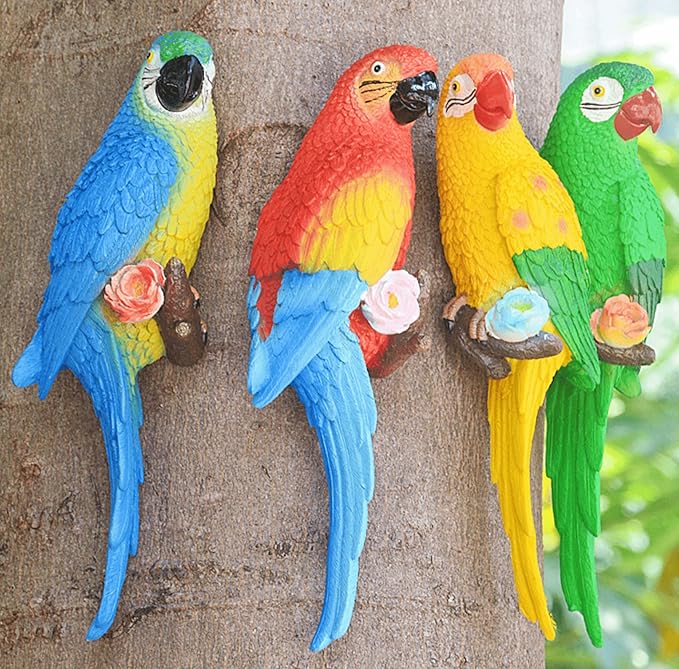 coolboy Hanging Parrot Decor,Bird Statues,Tropical Real Resin Bird Figurines,Home Ornament Decor for Tiki Bar,Perfect for Yard Ornaments,Tree Decorations Outdoor,Patio,Lawn,Tree Trunk, Porch