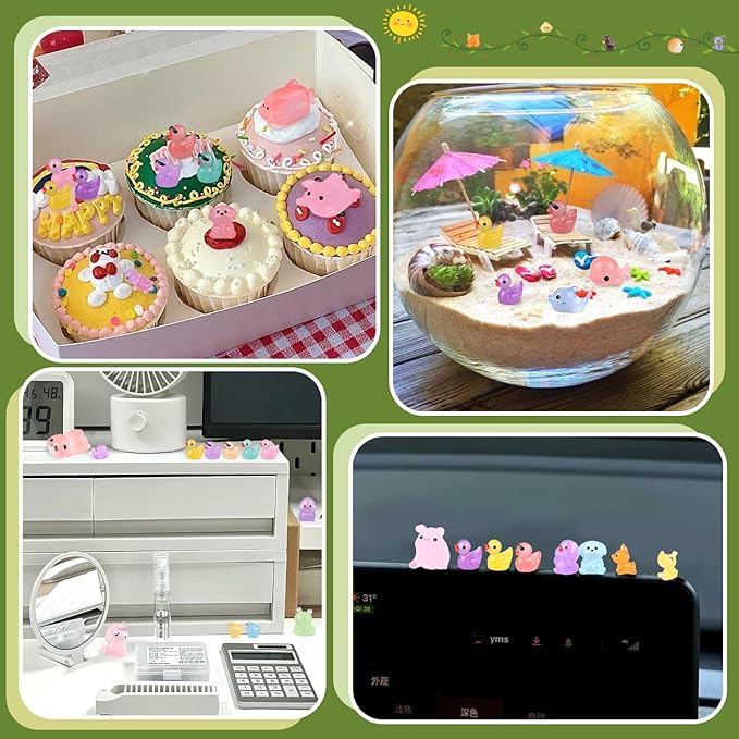 110PCS Mini Resin Animals Tiny Cute Glow Figures in Dark, Miniature Figurine to Hide, Little Animal Small Accessories for Topper Desk Garden Dollhouse Landscape Aquarium Ornaments Crafts & Decor