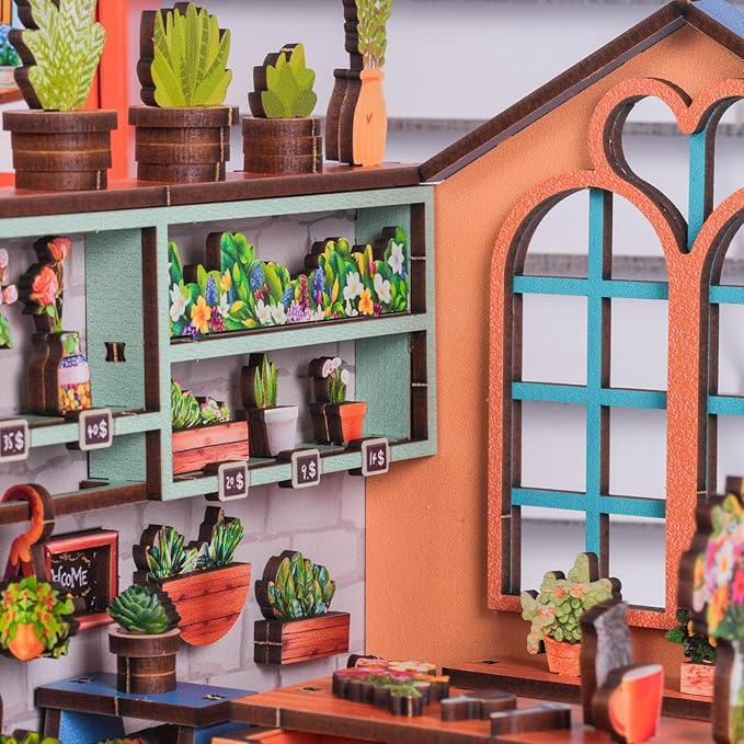 Book Nook Kit - DIY Miniature House Kit for Adults, Teens, and Kids, 3D Wooden Puzzles with LED Light, Dollhouse Craft Kit for Family and Friends, Great Gift Idea (Flower Shop Corner)