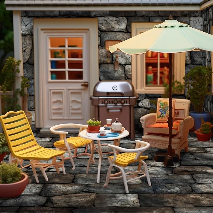 Flutesan 24 Pcs Miniature Dollhouse Wallpaper and Flooring Peel and Stick Mini DIY Self Adhesive Dollhouse Accessories 8.27 x 11.69 Inch (Stone Pattern)