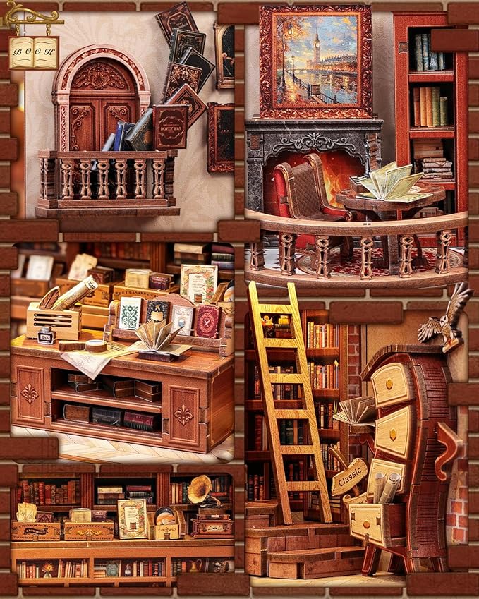 CUTEBEE Book Nook Kit - DIY Miniature House Dollhouse Kit for Adults and Teens, Booknook Tiny House Bookshelf 3D Wooden Puzzle, Gifts for Family (Thames Bookstore)