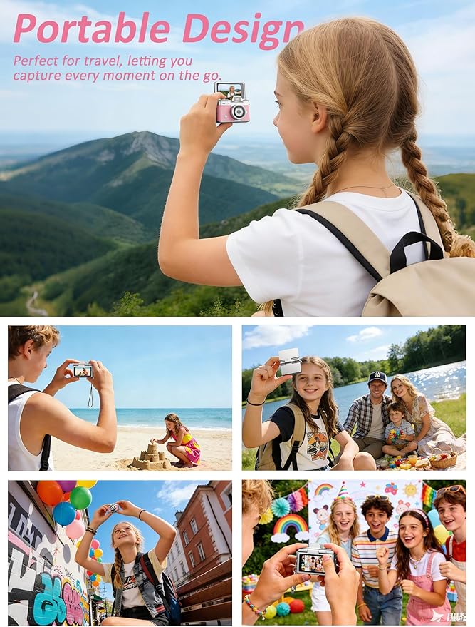 ETODBUWS Mini Keychain Camera, 1080P Digital Camera with 1.47" LCD, 32GB TF Card Included, Pocket-Size Retro Camera for Kids & Adults, Travel Collectible Gift, Pink