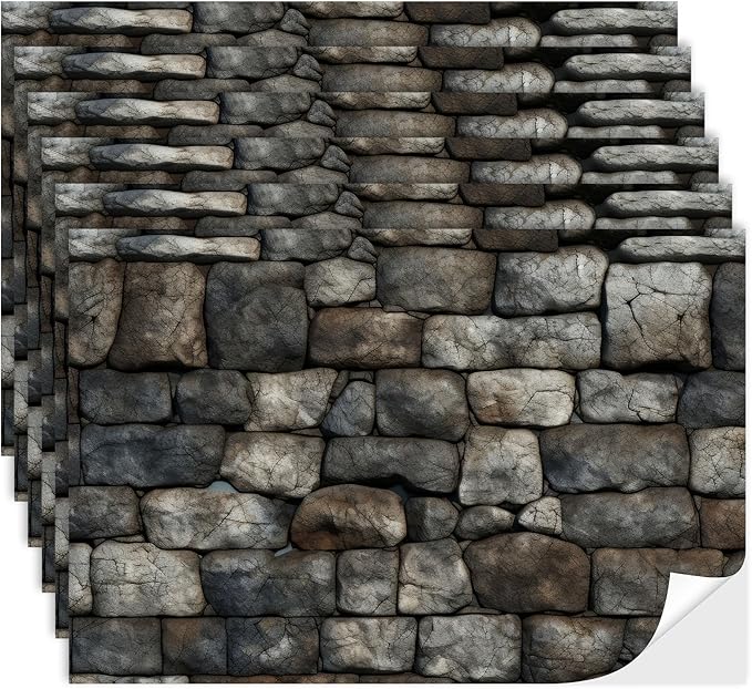 Flutesan 12 Pcs Miniature Dollhouse Wallpaper and Flooring Peel and Stick Mini DIY Self Adhesive Dollhouse Accessories 8.27 x 11.69 Inch (Stone Pattern)