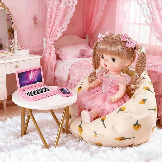Dollhouse Laptop Accessories, 1/12 1/6 Scale Minature Tablet Smart Phone Mini Stuff Doll House Furniture Play Set Accessories 3 Pcs (Pink)