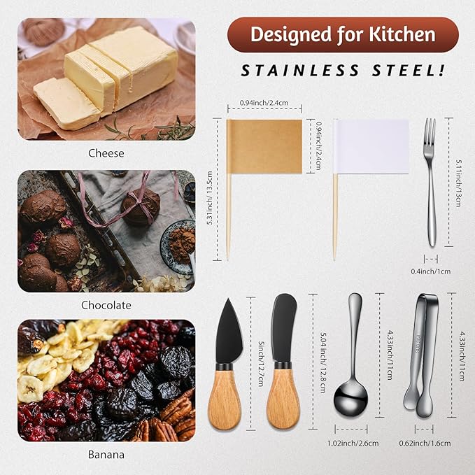 20 Pieces Charcuterie Board Accessories Spreader Knife Set Cheese Butter Spreader Knife Charcuterie Utensils with Wooden Handles Mini Serving Tongs Spoons Forks for party Wedding Christmas (Black)