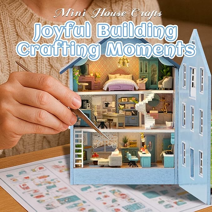 Kisoy Romantic and Cute Dollhouse Miniature DIY House Kit Creative Room Perfect DIY Gift for Friends, Lovers and Families (Molan House)