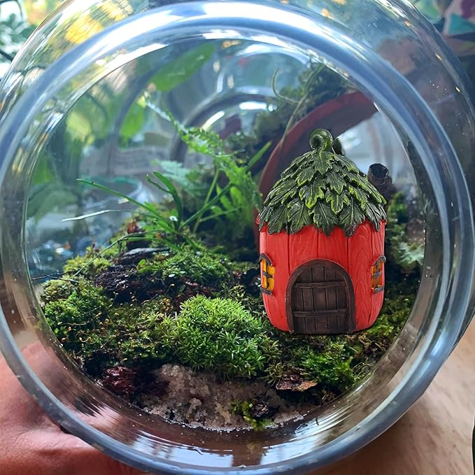 POPKER 4Pcs Miniature Fairy Garden House, Mini Mushroom Cottage House, Fairy Accessories for Micro Landscape, Garden, Yard, Patio, Outdoor, Decorations, Gifts