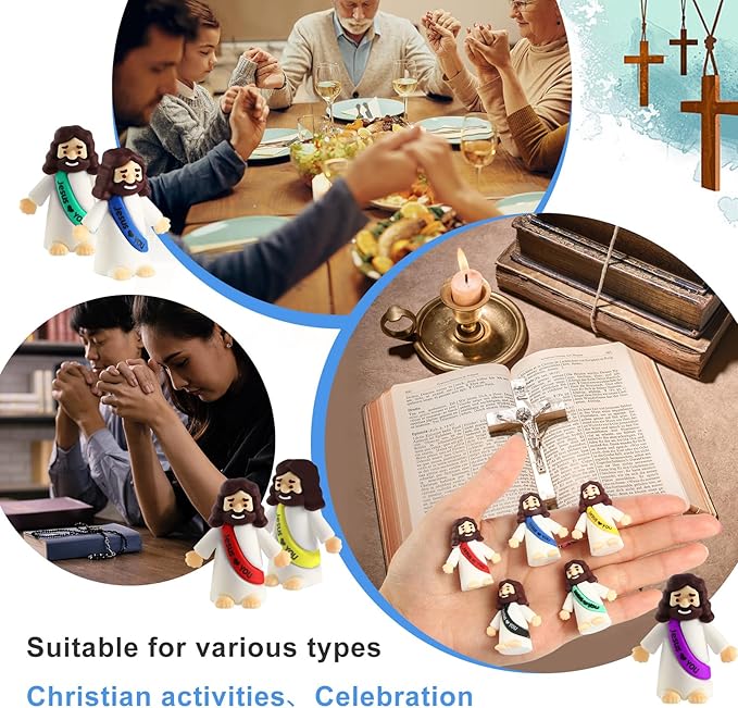 300 Pcs Mini Jesus Figurines in Bulk – Little Jesus Figures, Original Design, Hide and Seek Toys, Sunday Religious Party Favors, Easter Egg Stuffers, (Multicolor)