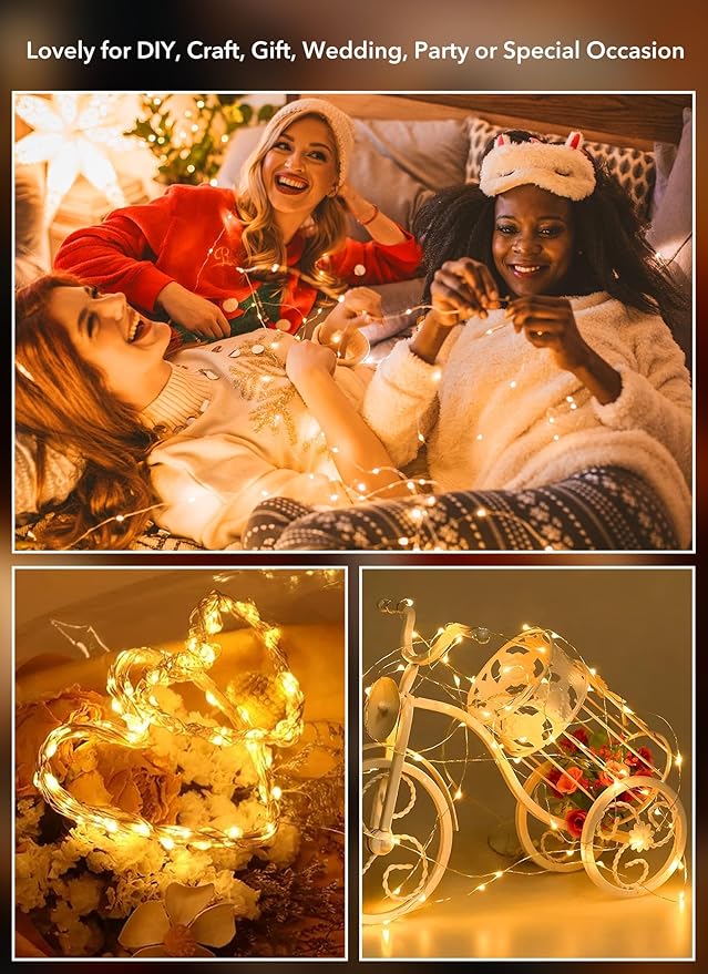 Brightown 24 Pack Fairy Lights Battery Operated - 7Ft 20 Led Mini String Lights Silver Wire Waterproof Firefly Starry DIY Lights for Bedroom Patio Wedding Party Christmas Decor (Warm White)