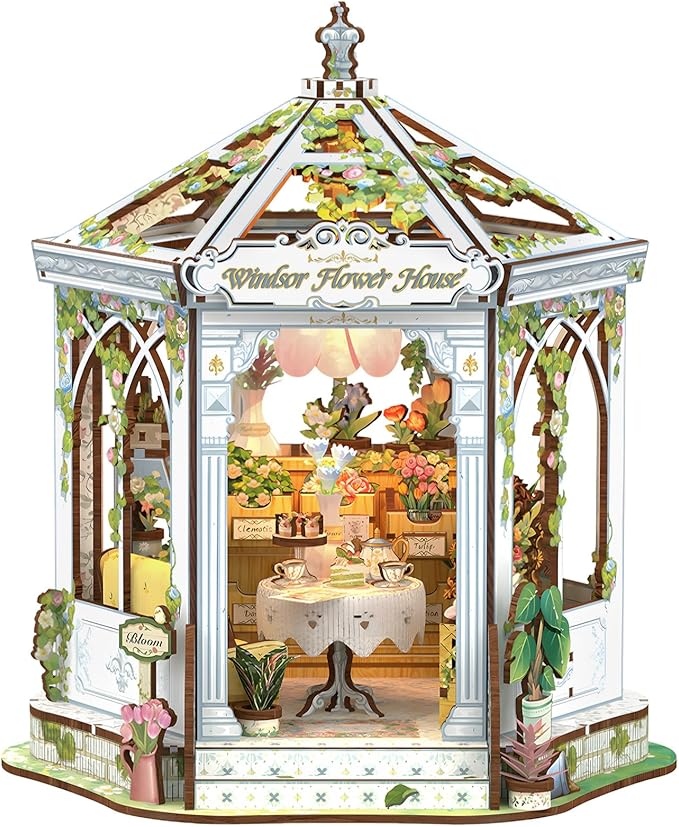 CUTEBEE Book Nook Kit - Flower House Florist DIY Dollhouse Miniature House Kit 3D Wooden Puzzle Model Building Set, Bookshelf Room Decor, DIY Craft Gifts for Adults Teens 14+ (Windsor Flower House)