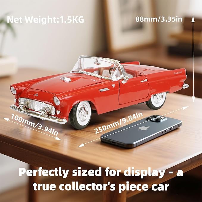 1955 Ford Thunderbird 1/18 Scale Die-Cast Metal Model Premium Classic Vintage Alloy Collection Cars with Display Case, for Kids Men and Teens Dad 14+ Year