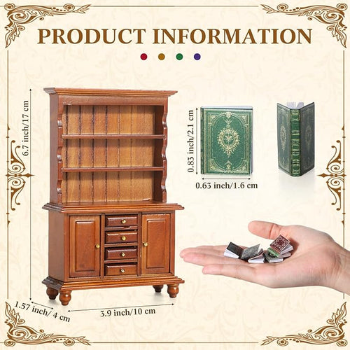 1:12 Scale Dollhouse Miniature Wooden Bookshelf Bookcase with 48 Pcs Miniature Books Mini Tiny Books for Dollhouse Mini Library Decoration Book Lover’s Reading Nook Gift(Brown)