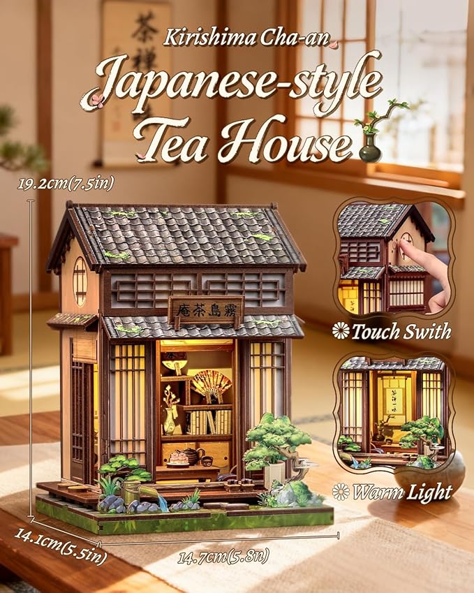 CUTEBEE Book Nook Kit - DIY Miniature House Japanese Tea House, Dollhouse Kit for Adults and Teens, Tiny House Bookshelf Decor 3D Wooden Puzzle, Gifts for Family, Friends(Kirishima Cha-an)