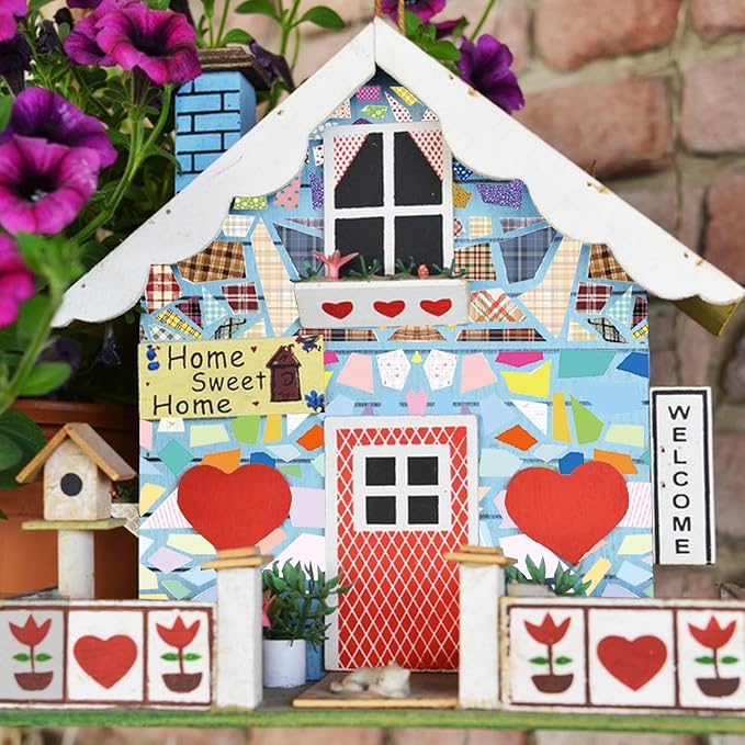 4 Rolls Miniature Dollhouse Mosaic Wallpaper and Flooring Peel and Stick Mini Stone Brick Tile Tape Stickers DIY Self Adhesive Dollhouse Accessories