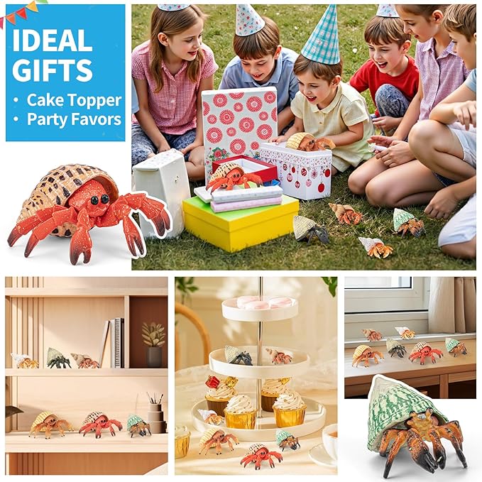 6PCS Hermit Crab Figurines Toys,Ocean Sea Animals Toys Figures, Realistic Soft Sea Creatures Toys for Kids Boys Girls,Birthday Gifts Cake Toppers Decoration for Toddlers Boys Girls
