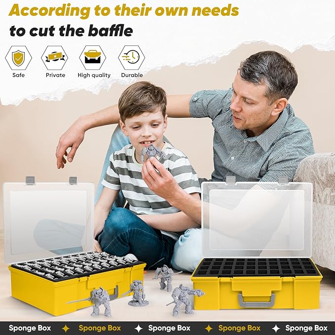 Miniature Storage Carrying Figure Case - 120 Slot Figurine Minature Carrying Case with 3 Foam Layer for Miniatures Compatible with 40k, DND & More (Yellow)